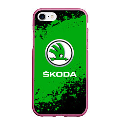 Чехол iPhone 7/8 матовый Skoda следы от шин, цвет: 3D-малиновый