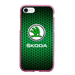 Чехол iPhone 7/8 матовый Skoda - Неоновые соты, цвет: 3D-малиновый