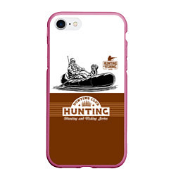 Чехол iPhone 7/8 матовый Охотник на уток в лодке с собакой, цвет: 3D-малиновый