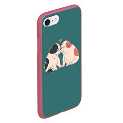 Чехол iPhone 7/8 матовый Влюблённые бульдоги, цвет: 3D-малиновый — фото 2