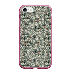 Чехол iPhone 7/8 матовый Доллары банкноты, цвет: 3D-малиновый