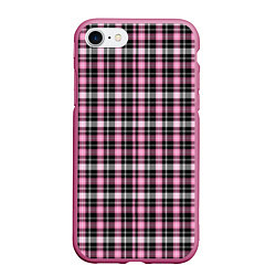 Чехол iPhone 7/8 матовый Шотландская клетка Tartan scottish роз-черно-бел, цвет: 3D-малиновый