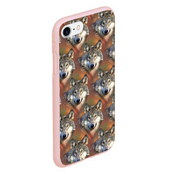 Чехол iPhone 7/8 матовый Волки Wolfs паттерн, цвет: 3D-светло-розовый — фото 2