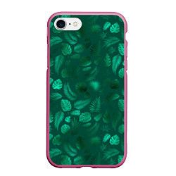 Чехол iPhone 7/8 матовый Яркие зеленые листья, цвет: 3D-малиновый