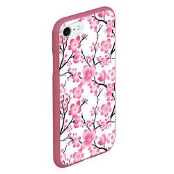 Чехол iPhone 7/8 матовый Весенняя сакура, цвет: 3D-малиновый — фото 2