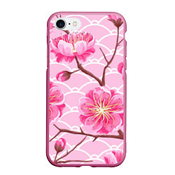 Чехол iPhone 7/8 матовый Большие цветы, цвет: 3D-малиновый