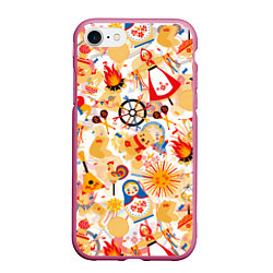 Чехол iPhone 7/8 матовый Масленица Паттерн, цвет: 3D-малиновый