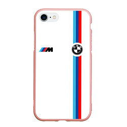 Чехол iPhone 7/8 матовый БМВ 3 STRIPE BMW WHITE, цвет: 3D-светло-розовый