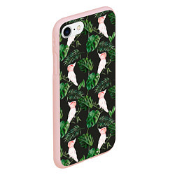 Чехол iPhone 7/8 матовый Белые попугаи и листья, цвет: 3D-светло-розовый — фото 2