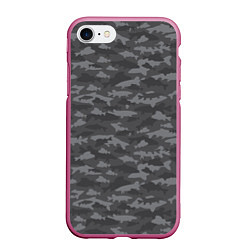 Чехол iPhone 7/8 матовый Тёмно-Серый Камуфляж Рыбака, цвет: 3D-малиновый