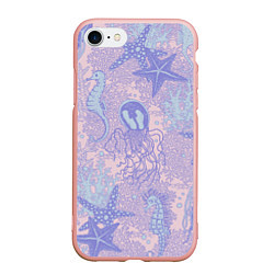 Чехол iPhone 7/8 матовый Морские коньки и медузы