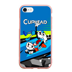 Чехол iPhone 7/8 матовый 2 чашечки cuphead, цвет: 3D-светло-розовый