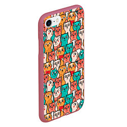 Чехол iPhone 7/8 матовый Милые Разноцветные Котики, цвет: 3D-малиновый — фото 2