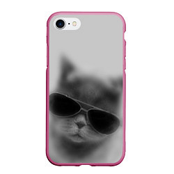Чехол iPhone 7/8 матовый Крутой кот в очках в тумане, цвет: 3D-малиновый