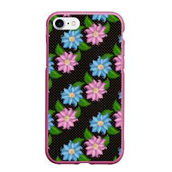 Чехол iPhone 7/8 матовый FLOWERS BLACK, цвет: 3D-малиновый