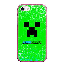 Чехол iPhone 7/8 матовый Minecraft зеленый фон, цвет: 3D-малиновый