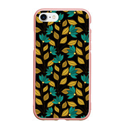 Чехол iPhone 7/8 матовый Золотые и зеленые листья, цвет: 3D-светло-розовый