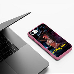 Чехол iPhone 7/8 матовый Girl Vi cyberpunk2077, цвет: 3D-малиновый — фото 2