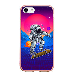 Чехол iPhone 7/8 матовый Космонавт прыгает на скейте, цвет: 3D-светло-розовый
