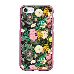 Чехол iPhone 7/8 матовый Паттерн из летних цветов Summer Flowers Pattern, цвет: 3D-малиновый