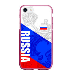 Чехол iPhone 7/8 матовый RUSSIA - SPORTWEAR - ТРИКОЛОР, цвет: 3D-малиновый