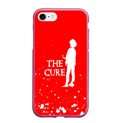 Чехол iPhone 7/8 матовый The cure белые брызги, цвет: 3D-малиновый