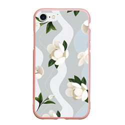 Чехол iPhone 7/8 матовый Цветы Белые С Полосами, цвет: 3D-светло-розовый