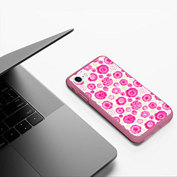 Чехол iPhone 7/8 матовый Яркие розовые цветы в дудл стиле, абстракция, цвет: 3D-малиновый — фото 2