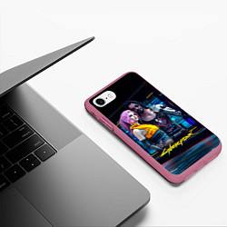 Чехол iPhone 7/8 матовый Johnny и Vi Girl Cyberpunk2077, цвет: 3D-малиновый — фото 2