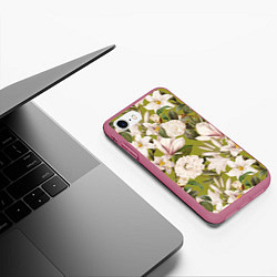 Чехол iPhone 7/8 матовый Цветы Лилии и Астры, цвет: 3D-малиновый — фото 2