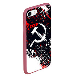 Чехол iPhone 7/8 матовый USSR - СССР - СЕРП И МОЛОТ - КРАСКА, цвет: 3D-малиновый — фото 2