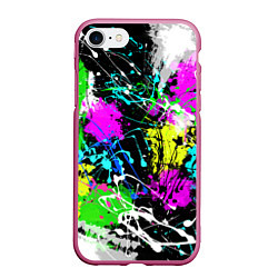 Чехол iPhone 7/8 матовый Разноцветные пятна краски на черном фоне, цвет: 3D-малиновый