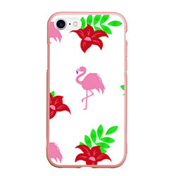 Чехол iPhone 7/8 матовый Розовый фламинго с цветами, цвет: 3D-светло-розовый