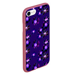 Чехол iPhone 7/8 матовый Цветы Фиолетовые Гибискус На Синем Фоне, цвет: 3D-малиновый — фото 2