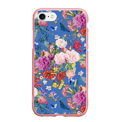Чехол iPhone 7/8 матовый Цветы Розовый Букет На Синем Фоне
