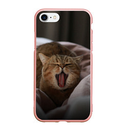 Чехол iPhone 7/8 матовый Эх, поспать бы! Зевающий котяра, цвет: 3D-светло-розовый