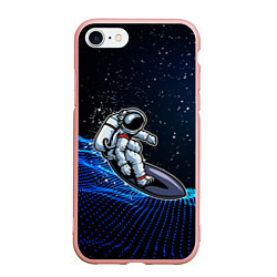 Чехол iPhone 7/8 матовый Космонавт на доске - серфинг, цвет: 3D-светло-розовый
