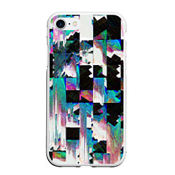 Чехол iPhone 7/8 матовый Glitch Abstract squares Глитч Абстрактные квадраты, цвет: 3D-белый