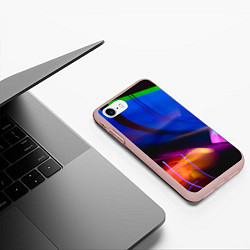 Чехол iPhone 7/8 матовый Неоновые линии и силуэты - Синий, цвет: 3D-светло-розовый — фото 2