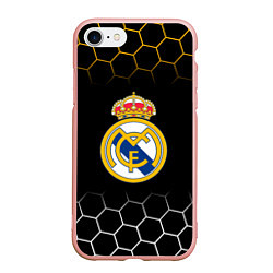 Чехол iPhone 7/8 матовый Real madrid соты, цвет: 3D-светло-розовый