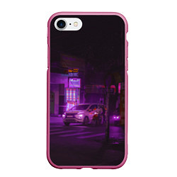Чехол iPhone 7/8 матовый Неоновый ночной переход - Фиолетовый, цвет: 3D-малиновый