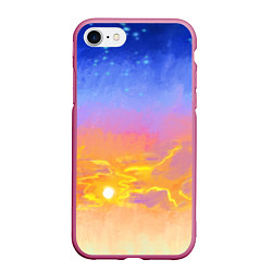 Чехол iPhone 7/8 матовый Закатное небо и звезды, цвет: 3D-малиновый