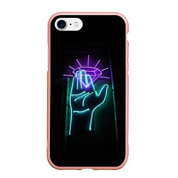 Чехол iPhone 7/8 матовый Неоновые рука и бриллиант - Фиолетовый, цвет: 3D-светло-розовый