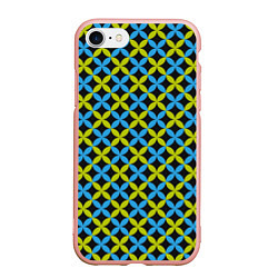 Чехол iPhone 7/8 матовый Зеленые и синие листочки паттерн, цвет: 3D-светло-розовый