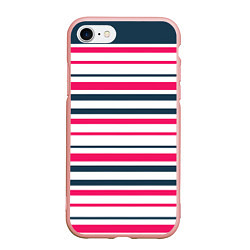 Чехол iPhone 7/8 матовый Красные и синие полосы на белом, цвет: 3D-светло-розовый