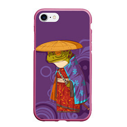 Чехол iPhone 7/8 матовый Лягуха-самурай на фиолетовом фоне, цвет: 3D-малиновый