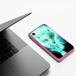 Чехол iPhone 7/8 матовый Волк из света, цвет: 3D-малиновый — фото 2