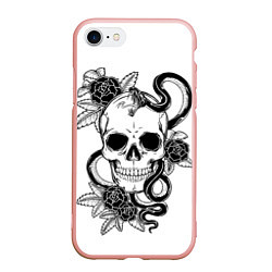Чехол iPhone 7/8 матовый Череп и Мамба и чёрные розы, цвет: 3D-светло-розовый