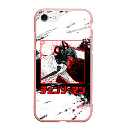 Чехол iPhone 7/8 матовый Denji - Человек-бензопила, цвет: 3D-светло-розовый