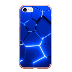 Чехол iPhone 7/8 матовый Синие неоновые геометрические плиты, цвет: 3D-светло-розовый
